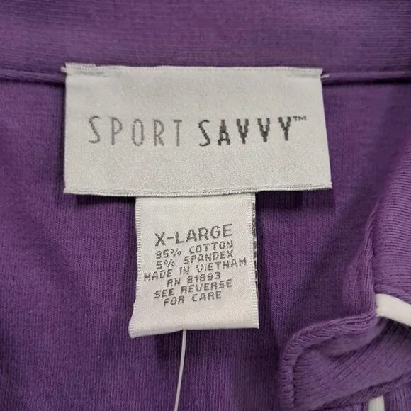 Women's Sport Savvy Pullover V-Neck Collar Short Sleeve Lavender White Trim XL - Picture 8 of 9